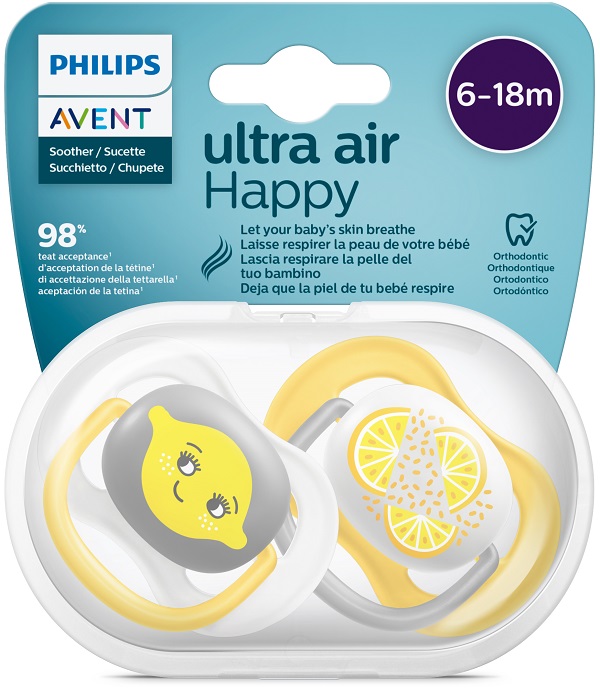 AVENT ULTRA AIR CIUCCIO ORTODONTICO 6-18 MESI NEUTRO/LIMONI 2 PEZZI - Farmacia Dott. Pasquale Russo