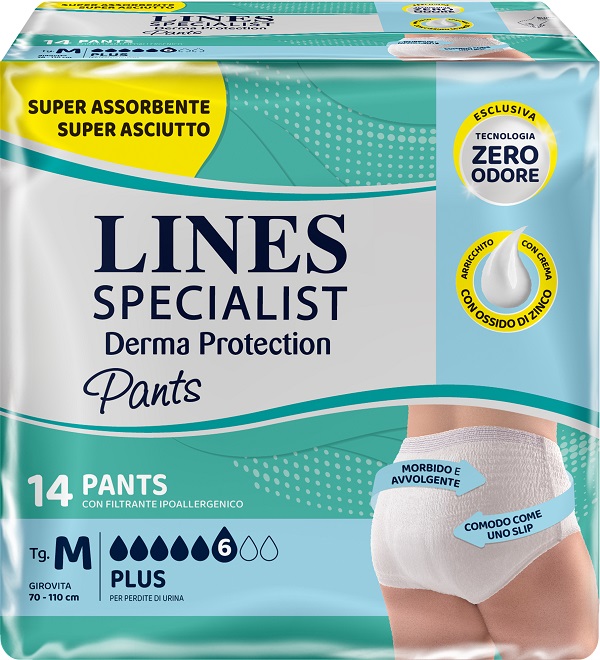 PANNOLONE PER INCONTINENZA LINES SPECIALIST DERMA PANTS PLUS M 14 PEZZI - Farmacia Dott. Pasquale Russo