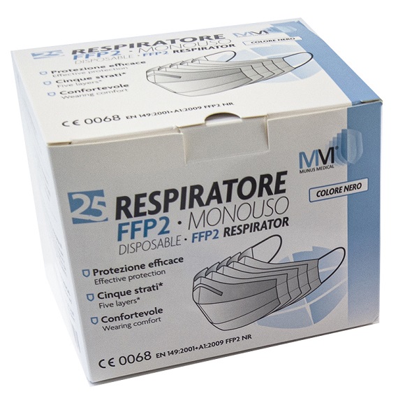 MUNUS MEDICAL RESPIRATORE FFP2 NR CLASSE III NERO 25 PEZZI - Farmacia Dott. Pasquale Russo