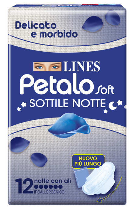 LINES PETALO SOFT SOTTILE NOTTE CON ALI IPOALLERGENICO 12 PEZZI - Farmacia Dott. Pasquale Russo