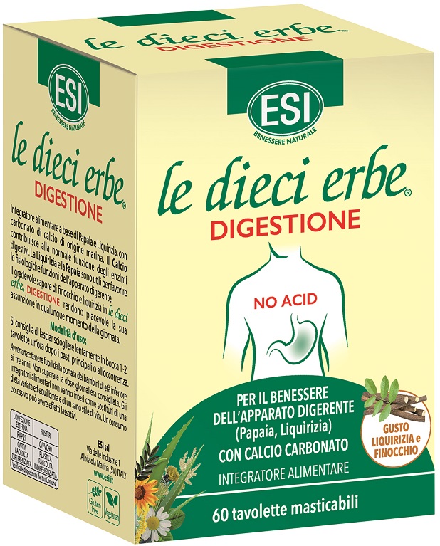 ESI LE DIECI ERBE DIGESTIONE NO ACID 60 TAVOLETTE MASTICABILI - Farmacia Dott. Pasquale Russo