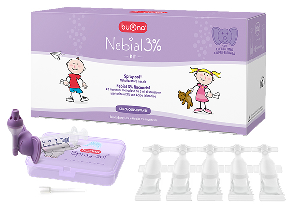 NEBIAL 3% KIT 20 FLACONCINI MONODOSE 5ML SOLUZIONE IPERTONICA CON ACIDO IALURONICO + NEBULIZZATORE SPRAY-SOL - Farmacia Dott. Pasquale Russo