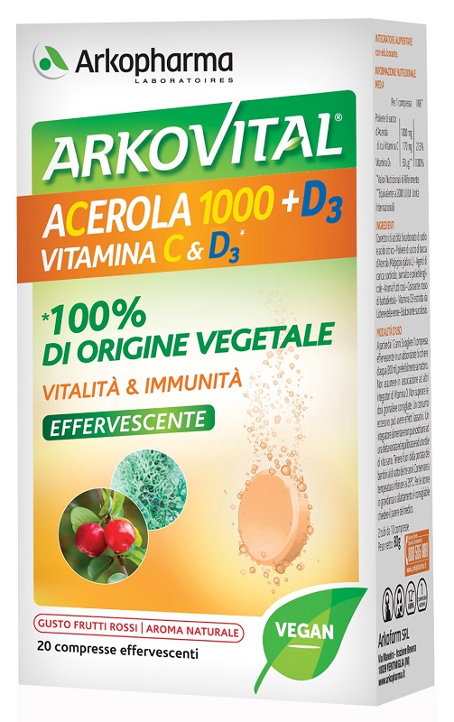 ARKOVITAL ACEROLA 1000+D3 VITAMINA C&D3 20 COMPRESSE EFFERVESCENTI - Farmacia Dott. Pasquale Russo