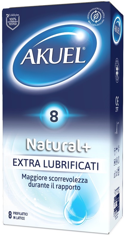 PROFILATTICO AKUEL NATURAL+ EXTRALUBRIFICATO 8 PEZZI - Farmacia Dott. Pasquale Russo